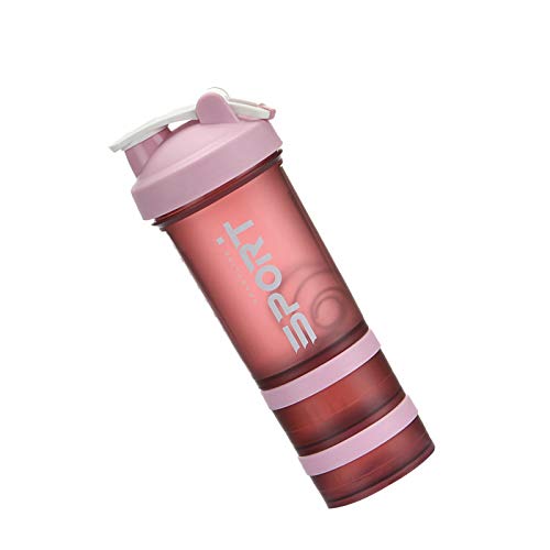 puseky Botella de la coctelera de proteína portátil suplemento mezclador taza con almacenamiento en polvo para correr ciclismo fitness