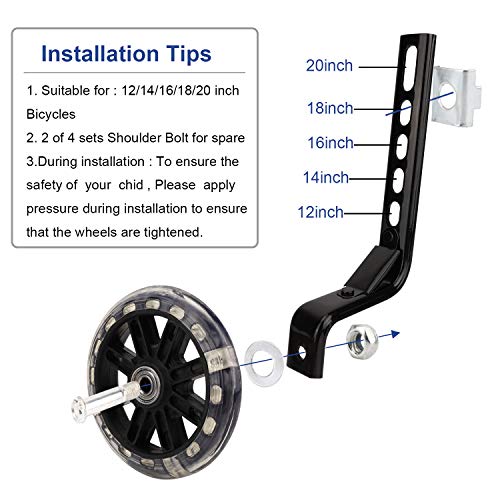 Pwsap Niños Entrenamiento Ruedines Accesorio de Bicicleta, Destello Bicicleta Estabilizador Ruedas, Bicicleta Infantil Ruedines, Ruedas De Entrenamiento De Bicicleta Riding Equipment Negro
