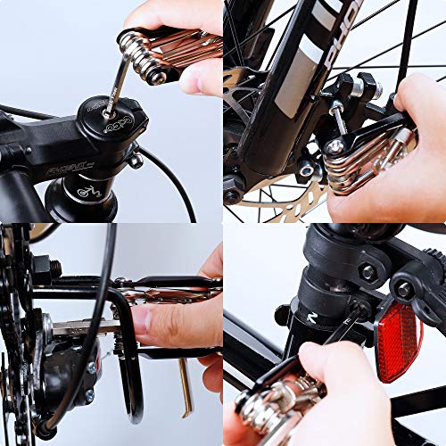 QH-Shop Bicicleta Reparacion Herramientas portátil multifunción 11 en 1 Kit Herramientas Bicicleta Plegable Negro