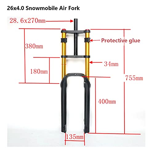 QHY Horquilla De Suspensión para Ciclismo 26 X 4.0 Horquilla Fat Bike Bicicletas MTB De Aleación Neumática Horquilla 1-1/8 Steerer Mountain Bike (Color : Gold)