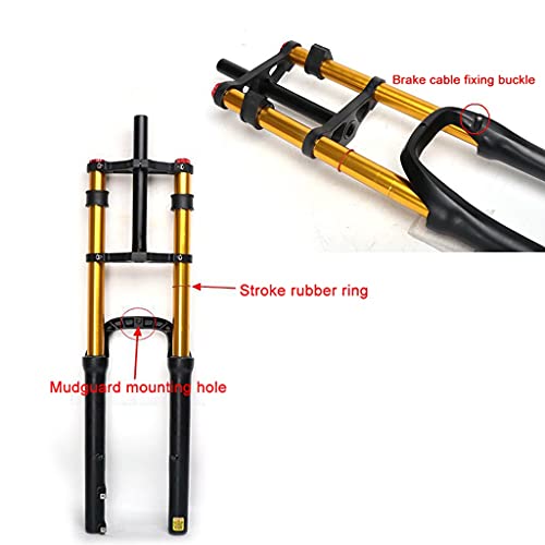 QHY Horquilla De Suspensión para Ciclismo 26 X 4.0 Horquilla Fat Bike Bicicletas MTB De Aleación Neumática Horquilla 1-1/8 Steerer Mountain Bike (Color : Gold)