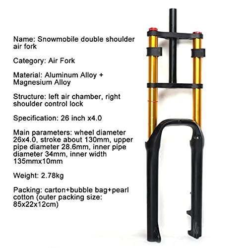 QHY Horquilla De Suspensión para Ciclismo 26 X 4.0 Horquilla Fat Bike Bicicletas MTB De Aleación Neumática Horquilla 1-1/8 Steerer Mountain Bike (Color : Gold)