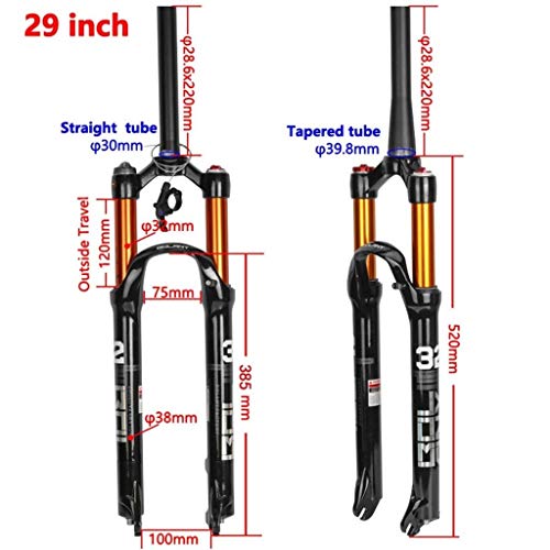 QHY Horquilla Suspensión MTB For Ruedas Bicicleta 26/27.5/29 Pulgadas Doble Cámara Aire Control Hombro Bloqueo Remoto Freno Disco 1-1/8" HL/RL (Color : Black Gold HL, Size : 29inch)