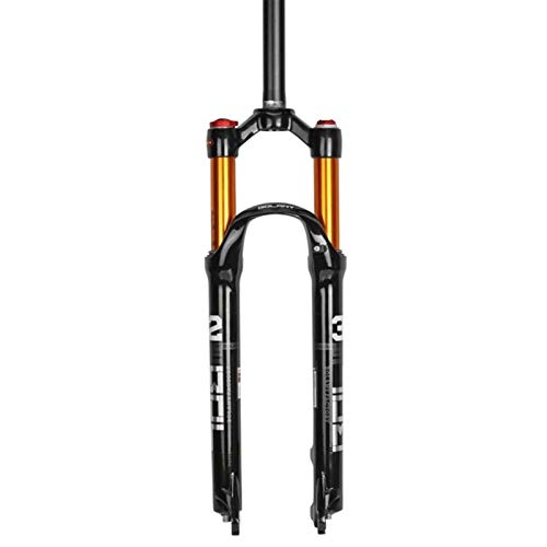 QHY Horquilla Suspensión MTB For Ruedas Bicicleta 26/27.5/29 Pulgadas Doble Cámara Aire Control Hombro Bloqueo Remoto Freno Disco 1-1/8" HL/RL (Color : Black Gold HL, Size : 29inch)