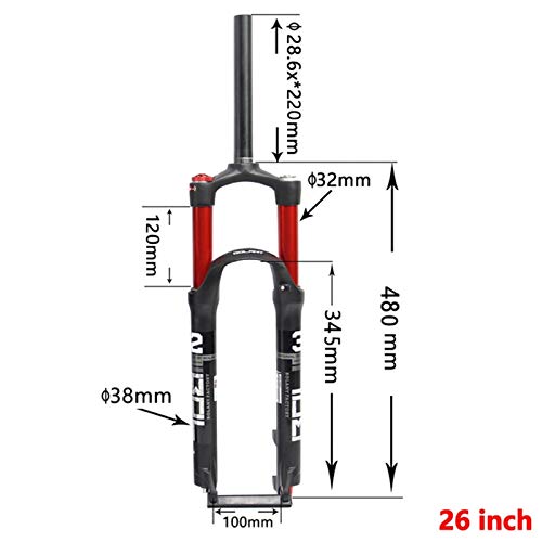 QHY MTB Horquilla Suspensión Neumática For Bicicleta 26 27.5 29 In Freno Disco Horquilla Recto 1-1/8" Válvula Aire Doble Recorrido 100mm HL QR 9mm 1650g (Color : Black, Size : 29in)