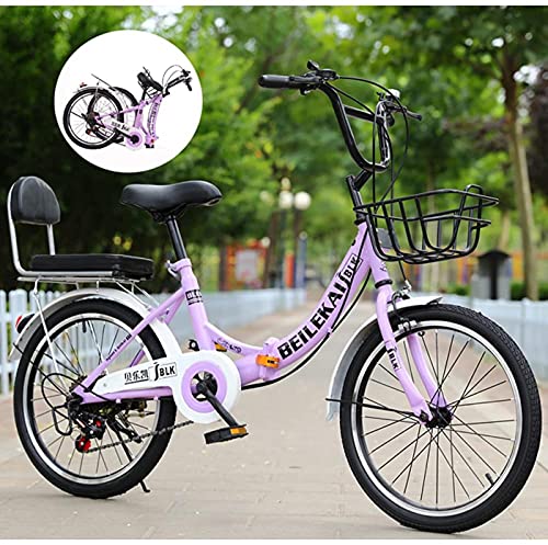 Qianglin Bicicleta Plegable para niños de 20-24 Pulgadas, 7 velocidades, Bicicleta de Carretera portátil para Exteriores para niños y niñas, Adolescentes, con Asiento Trasero y Canasta