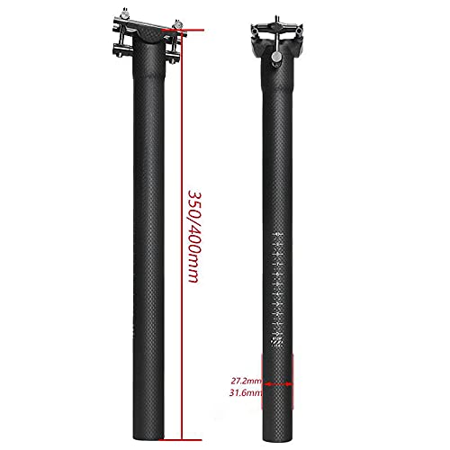 QIKU Tija de sillín Carbon para Bicicleta 、Negro 3K/UD Mate Diámetro 27.2 * 31.6 (31.6 * 350mm, 3KMatt)