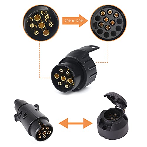 Qiping Adaptador Enchufes de Remolque 7 a 13 Pines, Enchufe Enganche Remolque Redondo 7 Pin a 13 Pin Accesorios para Coche, Caravana, Camión, Porta bicis, RV, Camping Car