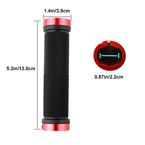 QitinDasen 1 Par Profesional Puños Bicicleta, Puños Manillar Antideslizante Ergonomicos, Empuñadura BMX, Puños MTB, Protector Manillar Bicicleta, para Mango de Diámetro 22mm (Rojo)