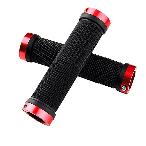 QitinDasen 1 Par Profesional Puños Bicicleta, Puños Manillar Antideslizante Ergonomicos, Empuñadura BMX, Puños MTB, Protector Manillar Bicicleta, para Mango de Diámetro 22mm (Rojo)