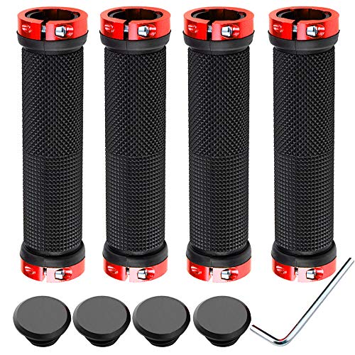 QitinDasen 2 Pares Premium Puños Bicicleta, Puños Manillar Antideslizante Ergonomicos, Empuñadura BMX, Puños MTB, Protector Manillar Bicicleta, para Mango de Diámetro 22mm (Rojo)