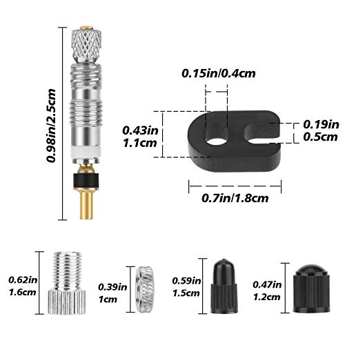 QKURT 15 Juegos de válvulas Presta, Cartucho Presta, capó de Bicicleta Presta a Adaptador de Bicicleta Schrader, Herramienta de Llave Presta