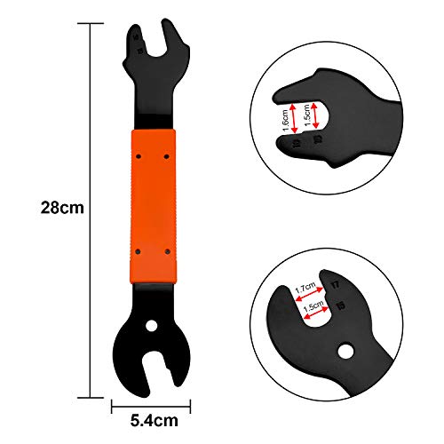 QKURT Llave de Pedal de Bicicleta, Llave de Bicicleta de Doble Cara 15, 16, 17 mm Herramienta de extracción de reparación para Ciclismo Bicicleta de montaña MTB BMX