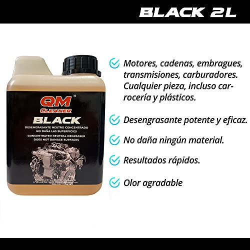 QM Cleaner Black 2 litros | Desengrasante Concentrado no Acido - Motores, Cadenas, transmisiones, embragues - Puede diluirse hasta un 25% - Apto para Limpieza por ultrasonidos