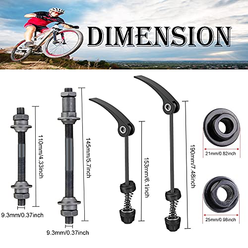 QUCUMER 2 Pcs Cierre Rápido Rueda Bicicleta Eje para Rodillo Pinchos de Liberación Rápida Cierre Rueda Rodillo Cierre qr + Eje Delantero 110mm y Trasero 145mm Ultraligeros para Mtb y Bici de Carretera