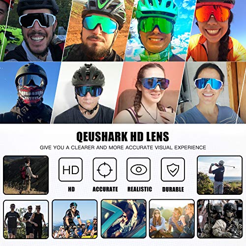 Queshark Gafas Ciclismo CE Certification 1 Polarizadas 4 HD Lentes Intercambiables UV 400 Gafas,Corriendo,Moto MTB Bicicleta Montaña,Camping y Actividades al Aire Libre para Hombres y Mujeres TR-90