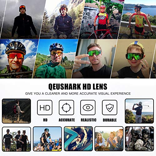 Queshark Gafas de Ciclismo para Hombre Mujer Bicicleta de Carretera 1 Lente Polarizada 3 HD UV400 Lente 10 Colores (Negro)