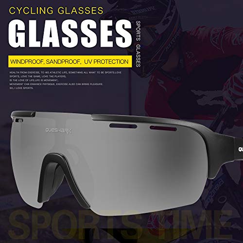 Queshark Gafas de Ciclismo para Hombre Mujer Bicicleta de Carretera 1 Lente Polarizada 3 HD UV400 Lente