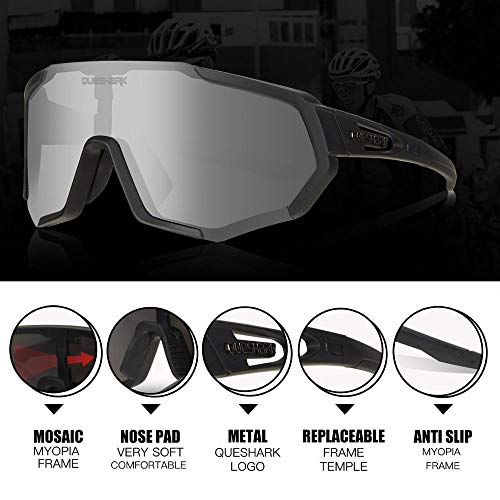 Queshark Gafas de Ciclismo Polarizadas Gafas de Sol Deportivas con Montura TR90 Gafas de Bicicleta para Hombres Mujeres con 3 Lentes Intercambiables Anti-UV400