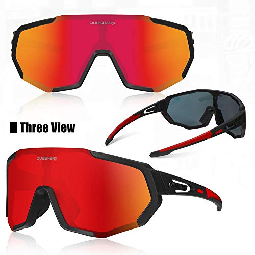 Queshark Gafas de Ciclismo Polarizadas Gafas de Sol Deportivas con Montura TR90 Gafas de Bicicleta para Hombres Mujeres con 3 Lentes Intercambiables Anti-UV400