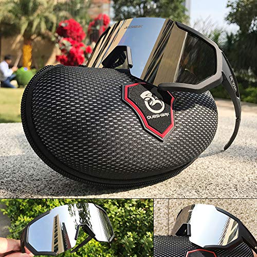 Queshark Gafas De Sol Polarizadas para Ciclismo con 3 Lentes Intercambiables, Protección UVA & UVB, Bicicleta de Carretera MTB Gafas de Ciclismo,Certificación CE