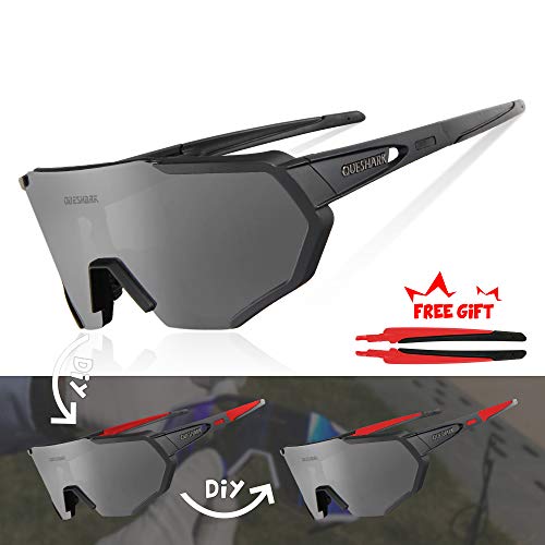 Queshark Gafas De Sol Polarizadas para Ciclismo con 3 Lentes Intercambiables, Protección UVA & UVB, Bicicleta de Carretera MTB Gafas de Ciclismo,Certificación CE