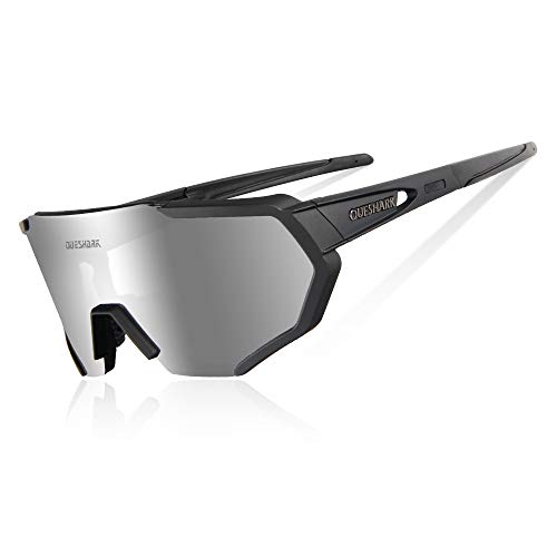 Queshark Gafas De Sol Polarizadas para Ciclismo con 3 Lentes Intercambiables, Protección UVA & UVB, Bicicleta de Carretera MTB Gafas de Ciclismo,Certificación CE