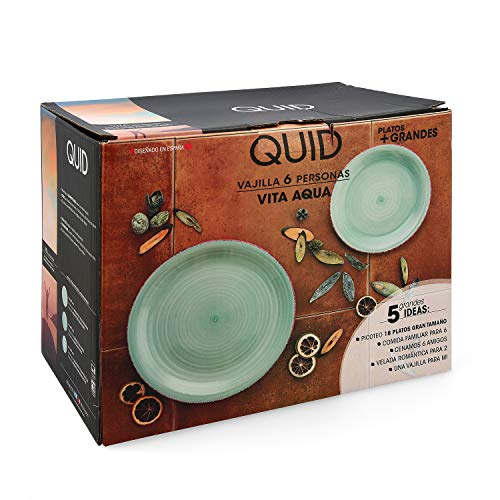 Quid Vita Aqua Vajilla Completa Moderna de Porcelana para 6 Personas (18 Piezas) Llanos, hondos, Platos Postre, Loza