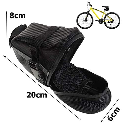 QWEPU Bolsa de Sillín, Bolsa para sillín de Bicicleta, Bicicleta Bolsa de Sillín Portátil Bicicleta Paquete de Cuña para Bicicletas, Elementos Reflectantes para Bicicletas de montaña, Color Negro