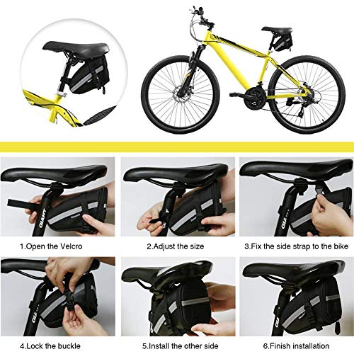 QWEPU Bolsa de Sillín, Bolsa para sillín de Bicicleta, Bicicleta Bolsa de Sillín Portátil Bicicleta Paquete de Cuña para Bicicletas, Elementos Reflectantes para Bicicletas de montaña, Color Negro