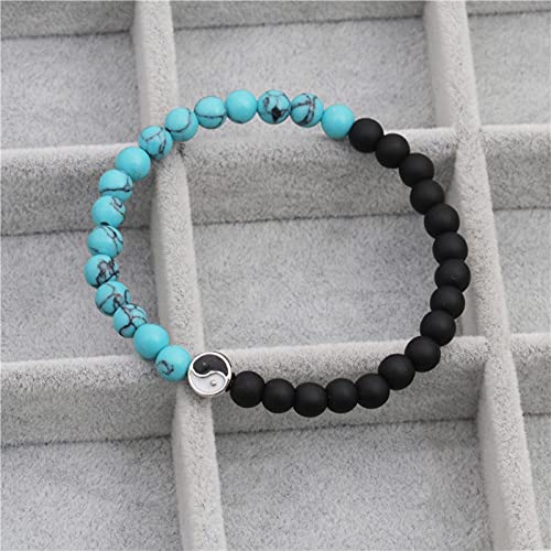 QYAQ Pulsera De Piedra para Mujer,7 Chakra Natural Azul Turquesa Piedra Pulsera De Cuentas Elástico Tai Chi Brazalete Moda Boho Yoga Señora Joyería Regalo para Novia Mamá