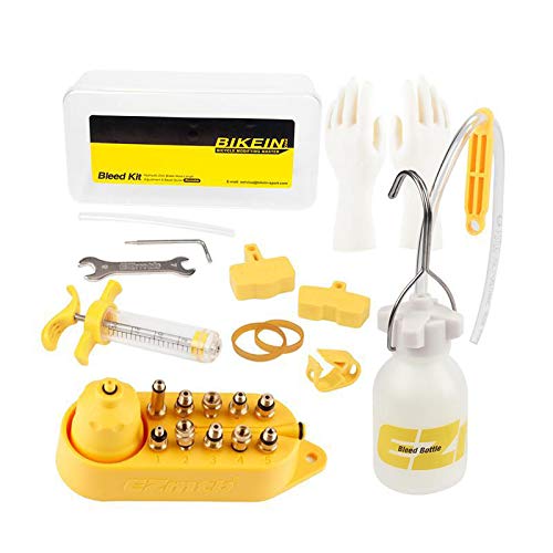 QYWSJ Kit de Purga de Frenos, Aceite de Freno de Disco Hidráulico para Bicicletas Mineral para Gama Completa Shimano, Magura, Tektro, Sram Etc, MTB Bike Brake Repair Tools (Amarillo)