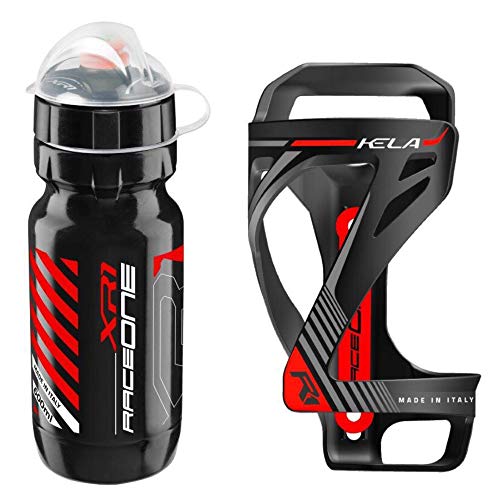 Raceone - KIT Race Duo KELA (2 PCS): Porta Bidon KELA + Bidon de ciclismo XR1 Bici Carrera de Ruta / Bicicleta de Montaña MTB / Gravel Bike. 100% MADE IN ITALY