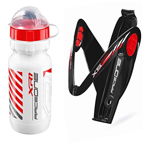 Raceone - Kit Race Duo X5 Gel (2 PCS): Porta Bidon X5 Gel + Bidon de Ciclismo XR1 Bici Carrera de Ruta/Bicicleta de Montaña MTB/Gravel Bike. 100% Made IN Italy