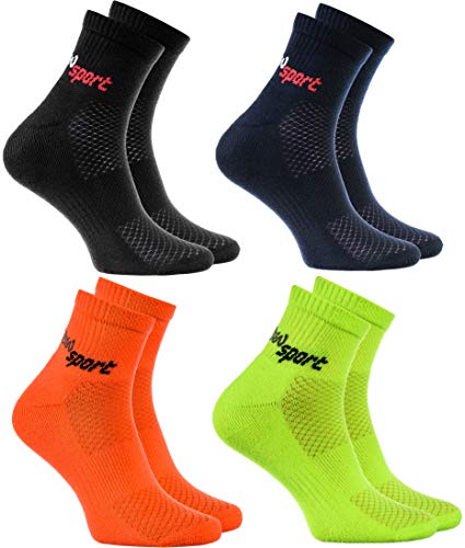 Rainbow Socks - Hombre Mujer Calcetines de Deporte Neon - 4 Pares - Negro Azul Naranja Verde - Talla UE 44-46
