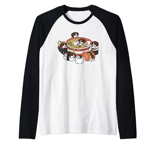 Ramen Sushi Braco Alemán De Pelo Corto Perro Camiseta Manga Raglan