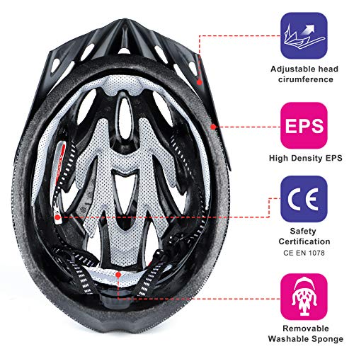 RaMokey Casco de Bicicleta para Adultos,Casco de Bicicleta de montaña con Visera extraíble y Acolchado,Casco Ajustable 58-61cm