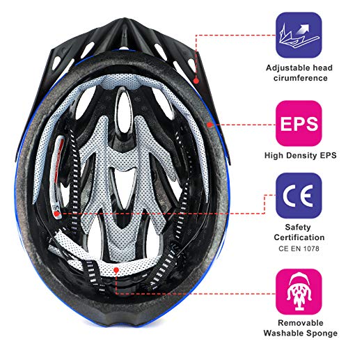 RaMokey Casco de Bicicleta para Adultos,Casco de Bicicleta de montaña con Visera extraíble y Acolchado,Casco Ajustable 58-61cm