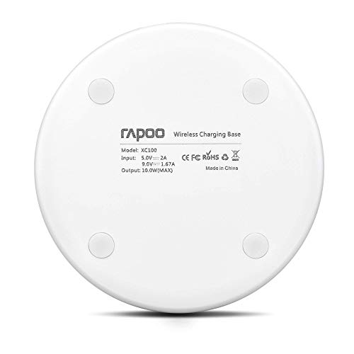 Rapoo XC100 - Cargador inalámbrico de inducción para Smartphone (Compatible con iOS y Android (por Ejemplo, iPhone, Samsung, Samsung, Carga Qi, Carga rápida), Color Blanco
