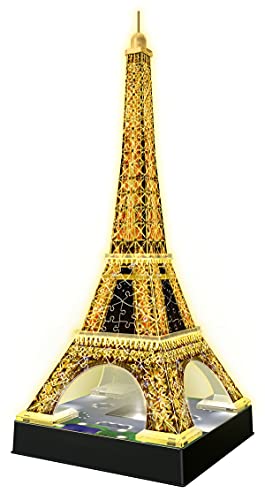 Ravensburger - Puzzle 3D, Torre Eiffel Edición Especial con LED, 216 piezas de puzle de plástico numeradas + 9 accesorios + módulo luminoso con LEDs + instrucciones - Dimensiones: 47 x 18 x 18 cm