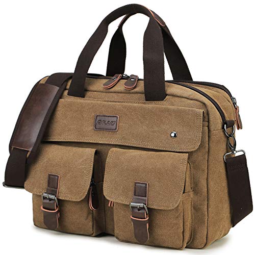 RAVUO Maletin para Ordenador Portátil 15.6 Business Bolso Bandolera Hombre Resistente Al agua Lona Bolsa Mensajero Bolso de Mano Bolsa de Viaje Marrón