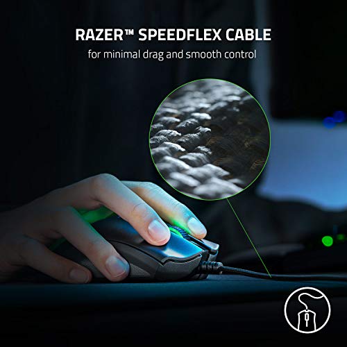 Razer DeathAdder V2 - Ratón para juegos con cable y comodidad ergonómica para PC / Mac (interruptores ópticos, sensor óptico Focus+ 20K, cable Speedflex, memoria integrada) Negro