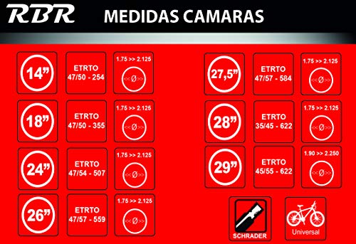 RBR Aire BTT 28" Camara Universal Valvula Schrader, Adultos Unisex, Negro