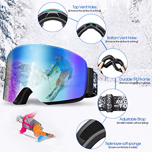 REDSTORM Máscara de esquí en versión 2021, máscara de esquí OTG, diseño panorámico de 180°, gafas de esquí antirayos UV y antiniebla para esquí, calada, ciclismo, deportes de mar