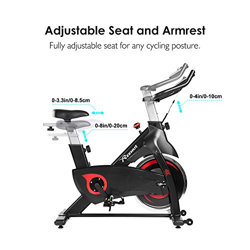 REEHUT Bicicleta Estática Bicicleta Spinning Interior 14 Kg Dinámica de Rueda Volante con Sólido Marco Triangular Amplio Asiento y LCD Pantalla Electrónica con Soporte para Teléfono Móvil…