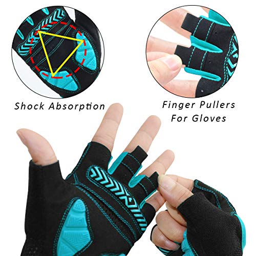 REETEE Guantes de Bicicleta Medio Dedo Guantes para Hombres Mujeres Antideslizante Transpirable Guantes de Ciclismo Guantes Deportivos Cortos para al Aire Libre de Ciclismo (Azul, L)