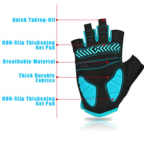 REETEE Guantes de Bicicleta Medio Dedo Guantes para Hombres Mujeres Antideslizante Transpirable Guantes de Ciclismo Guantes Deportivos Cortos para al Aire Libre de Ciclismo (Azul, L)