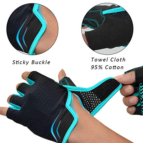 REETEE Guantes de Bicicleta Medio Dedo Guantes para Hombres Mujeres Antideslizante Transpirable Guantes de Ciclismo Guantes Deportivos Cortos para al Aire Libre de Ciclismo (Azul, L)