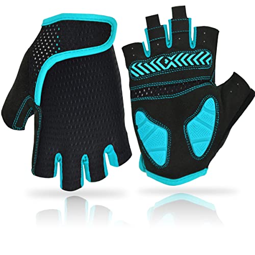 REETEE Guantes de Bicicleta Medio Dedo Guantes para Hombres Mujeres Antideslizante Transpirable Guantes de Ciclismo Guantes Deportivos Cortos para al Aire Libre de Ciclismo (Azul, L)