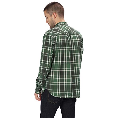 Regatta Camisa Lazare Coolweave de algodón Casual a Cuadros para Hombre, Hombre, Camisas, RMS132 90580, Verde Oscuro, XL